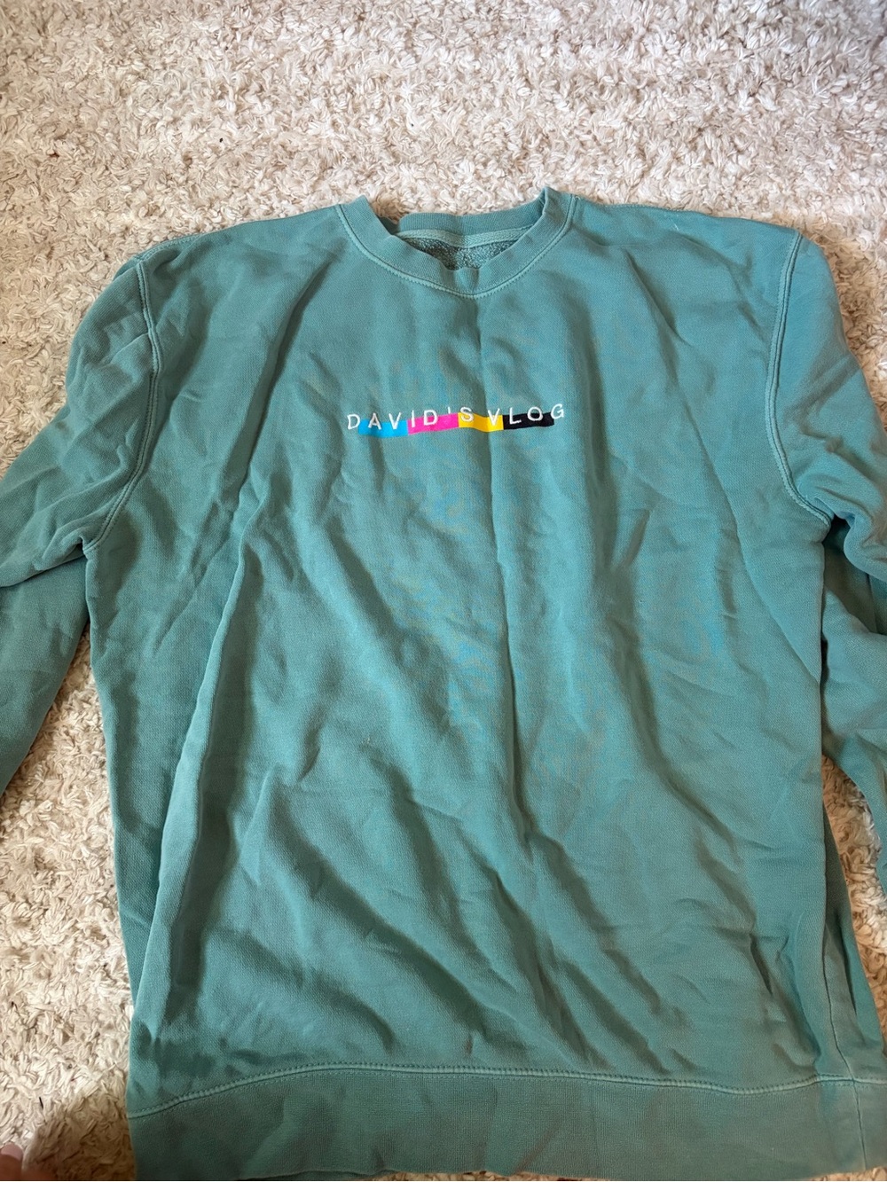 David’s VLOG Teal Crewneck Sweatshirt with Multicolor Logo